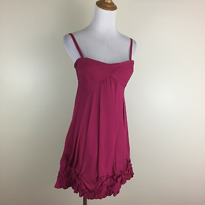 #ad BCBGMAXAZRIA Womens sz 2 Fuschia Dark Pink 100% Silk Ruching Hem Bustier Dress $8.45