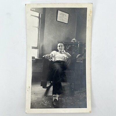 #ad Handsome Italian Young Man 1939 Photo ID’d Ferdenand DeNuzzo Rocking Chair Legs $10.99