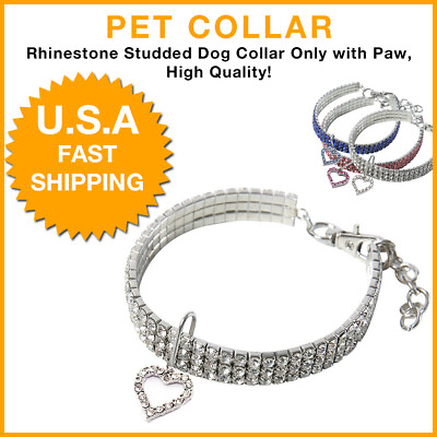 Luxury Diamond Rhinestone Studded Luxury Dog Collar with Heart Charm $11.95