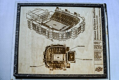 #ad Oklahoma State Cowboys Stadium Blueprint Wood Engraved Plaque $31.99