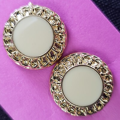 #ad 2x Vintage 18mm Ornate Gold Tone Cream Colored Enamel amp; Metal Shank Buttons $6.91