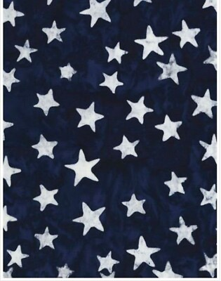 #ad Patriotic Fabric Tonga Batik White Star on Dark Blue Timeless Treasures YARD $10.98