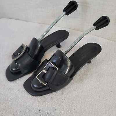#ad Donald J Pliner Black Leather Buckled Mule Open Toe Slide Heel Sandals Sz 6.5 $39.95