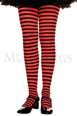 #ad Halloween Kids Black and Red Stripped Pantyhose Tights XL Dance wear $5.99