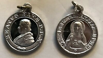 #ad Pair of Antique Petite Catholic Medals of Pope St Pius X and Sacred Heart $3.67