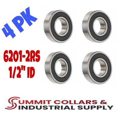 #ad Qty.4 New 6201 2RS 1 2 Deep Groove Radial Ball Bearing 1 2in x 32mm x 10mm $8.89