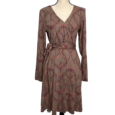 #ad Toad amp; Co. Cue Wrap Long Sleeve Multi Color Brown Casual Dress V Neck Size S $34.99