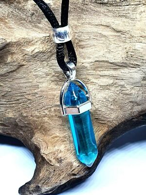 #ad Blue Obsidian Crystal Pendant Stone of Clarity Calmness Gemstone Cord Necklace $5.67
