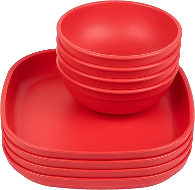 #ad Made in USA Set of 4 Flat Toddler Plates and 4 Bowls Reusable 9quot; Kids Plates a $44.61