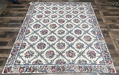 #ad 9’8 X 7’11 Country French Handmade Wool Needlepoint Oriental Area Rug SAMPLE $475.00
