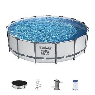 #ad Bestway Steel Pro MAX 15#x27;x42quot; Round Above Ground Swimming Pool with Pump amp; Cover $357.29