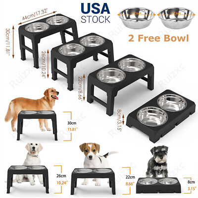 #ad Elevated Dog Bowl Pet Feeder Stainless Steel Raised Food Water Stand 2 Bowls $22.99