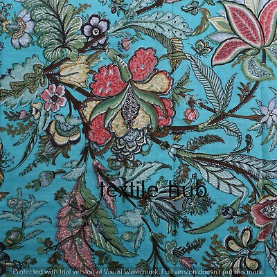 #ad Indian Cotton Fabric 3 Yard Floral Hand Block Print Running Craft Sewing Loose $19.89