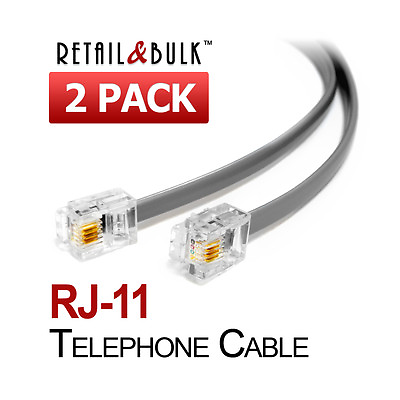 #ad 2 Pack Short Telephone Cable RJ11 Phone Line Cord. 5 6 8 12 18 24 inch $7.24