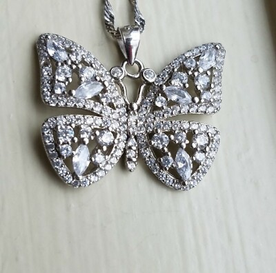 #ad Sterling Silver CZ Butterfly Pendant with 18quot; Sterling Silver chain $89.99