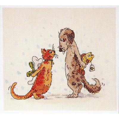 Counted Cross Stitch Kit Cat with dog DIY Unprinted canvas $32.00