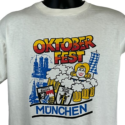 #ad Oktoberfest Munchen Vintage 80s T Shirt Medium Beer Germany Beer Tee Mens White $70.12