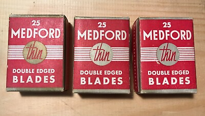 #ad RARE VINTAGE 2 FULL AND 1 PARTIAL BOX OF MEDFORD DOUBLE EDGED BLADES WITH VAULT $65.99