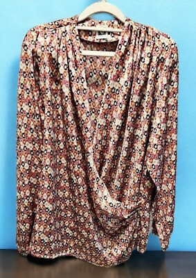 #ad Anne Klein 2X Jewel Colored Faux Wrap Pleated Satin Blouse $17.24