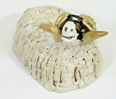 #ad Scottish Curled Big Horned Sheep Ram Studio Pottery Animal Hand Made Unsigned $9.99