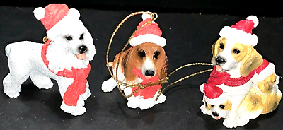 #ad Resin Santa Dogs Christmas Ornaments Set of 3 Pets Dog $12.95
