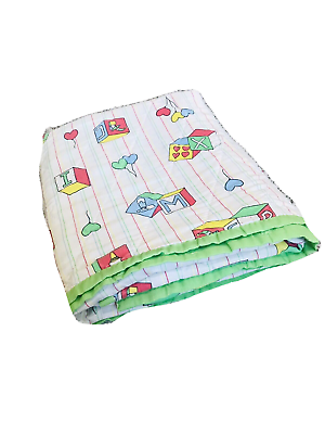 #ad Handmade Blanket Baby Blocks Quilt Kid Baby Green Backing 100% Cotton $29.95