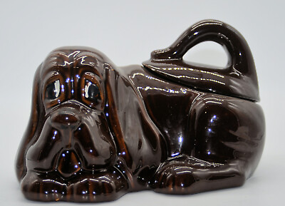#ad Cookie Jar Basset Hound Dog Lidded Dog Treats Jar Ceramic 9 ½” Across 6quot; Tall F6 $45.00