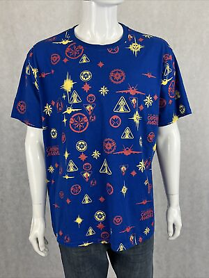 #ad Mens Marvel Captain Marvel All Over Icon Print Graphic Tee Avengers Size 2XL $7.99