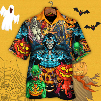 #ad Halloween Hawaiian Shirt Horror Witch Skull 3D Hawaiian Shirt Short Sleeve S 5XL $31.95