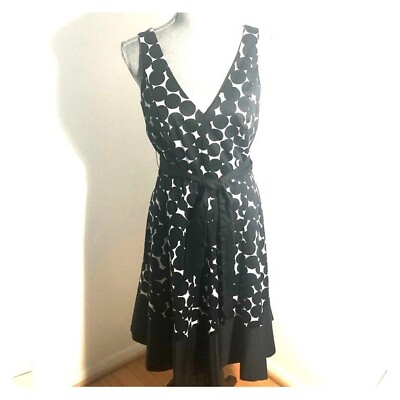 #ad JONES NEW YORK Womens Size 8 Dress Black amp; White Cotton Polka Dot Belt Dress $29.95