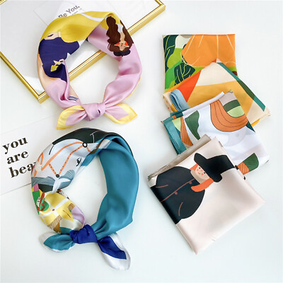 #ad DIY Hair Scarf Headband Small Silk Scarves Print Neckerchief Colorful Headscarf $5.51