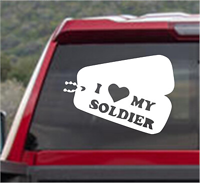 #ad LOVE MY SOLDIER DOG TAGS MILITARY Vinyl DECAL for Window Car Truck Motorcycle $11.99