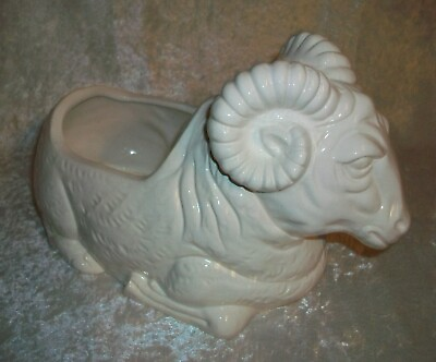 #ad White Mid Century Modern MCM Vintage Ceramic Male Dorset Sheep Ram Planter $68.60
