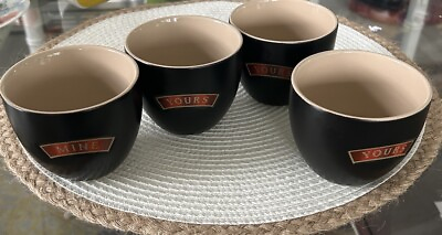 #ad Lot 4 Bailey#x27;s Ceramic Cups 8oz 1 “Mine and 3 Yours” Black Tan. Perfect $24.00