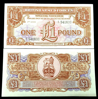 #ad Great Britain UK British Armed Forces 1 Pound 1956 Banknote World Paper Money $3.75
