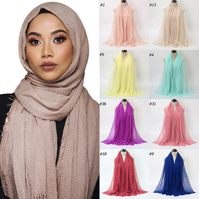 #ad 180*90cm Crinkle Cotton Hijab Scarf Wrinkle Shawl Islamic Head Wrap Soft Comfy $5.79