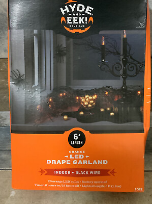 #ad ⚡️Hide amp; Eek 6’ Pre lit Halloween Drape Garland Black w 20 Orange LED Lights $23.99