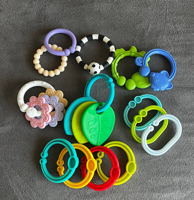 #ad 11 Plastic Baby Teether Links Variety Colorful Flexible Teether Bracelet Flowers $14.95