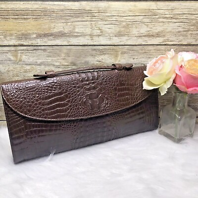 #ad Le Borse Brown Genuine Croc Leather HandBag Purse Clutch Made in Spain $172.99