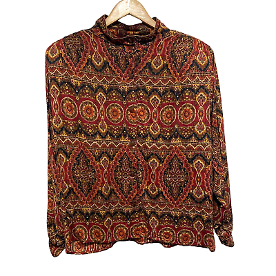 #ad Carole Little Saint Tropez West Vintage Blouse Womens L Brown Long Sleeve Button $19.99