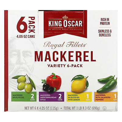 #ad Royal Fillets Mackerel Variety 6 Pack 6 Cans 4.05 oz 115 g Each $24.69