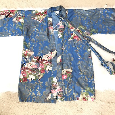 #ad Vintage Kimono Robe Made In Japan With Belt Blue $55.00