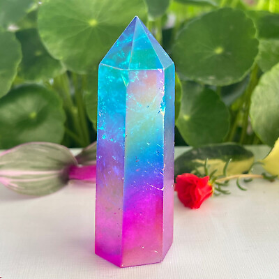 Natural Titanium Rainbow Quartz Obelisk Wand Crystal Tower Point Healing 1pc $11.05