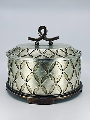 #ad Large wooden silver finished box w lid geometric shapes Organizing Container 9quot;H $39.88