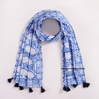 #ad Hand Block Printed Women Long Dupatta Stole Scarf Indian Cotton Fabric Scarves $13.99