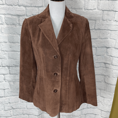 #ad Preston amp; York women M genuine leather button up Longsleeve coat brown $30.00