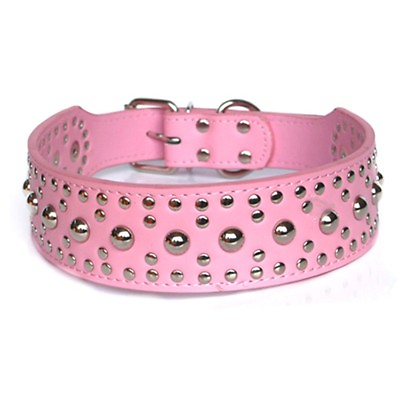 #ad Studded Spiked Metal Dog Collar Faux Leather Large Pitbull Mastiff Spike XL PINK $14.99