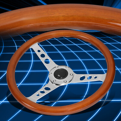 #ad 14 Inch Wood Grain Replacement Steering Wheel 2quot;Deep Dish Stainless Steel Spokes $82.99
