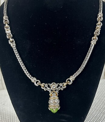 #ad John Medeiros Signed Rhodium amp; Gold Circle w CZ amp; Faceted Drop Peridot Necklace $158.96