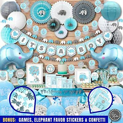 #ad 198 Piece Premium Jumbo Elephant Baby Shower Decorations for Boys Kit It#x27;s A $45.88